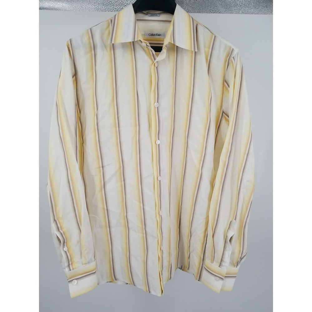 Calvin Klein Mens Medium M Striped Long Sleeve Button Up Casual Shirt Multicolor
